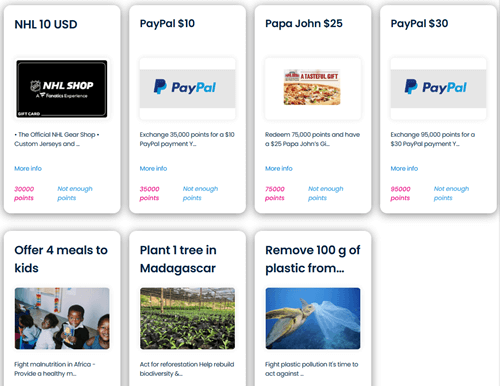 Rewards you can exchange Toluna points for
