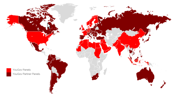 Map of YouGov panels and partners worldwide