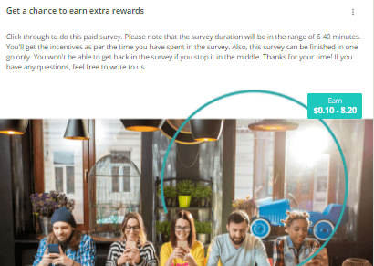 Example of a paid survey inside Pureprofile