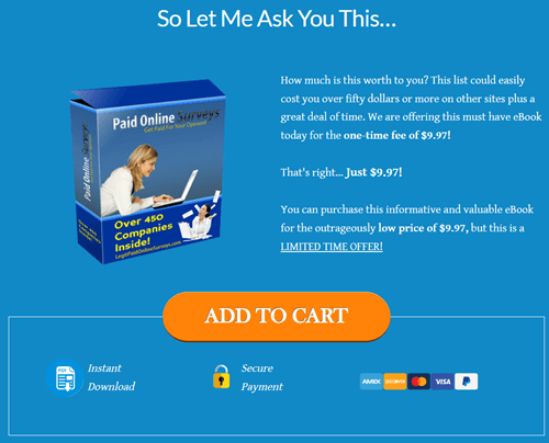 The price of the LegitPaidOnlineSurveys.com list