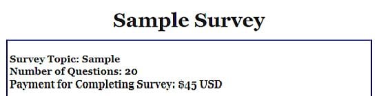 The start of the LegitPaidOnlineSurveys.com sample survey