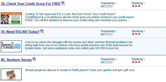 Examples of offers on the SurveyMonster list