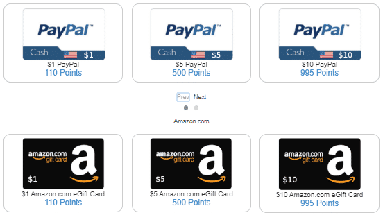 Reward options on Keep Rewarding