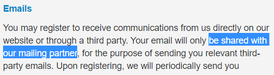 Opinion City privacy policy on sharing your email