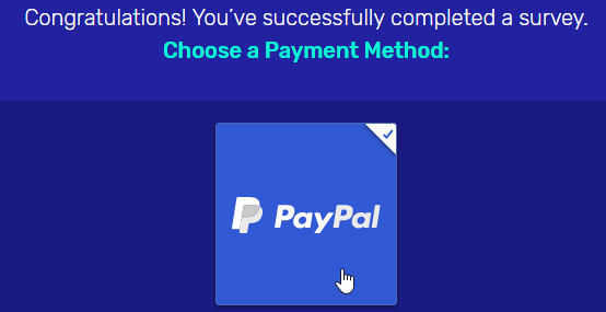 Surveytime reward payment method screen