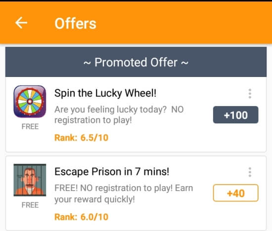 Examples of paid offers inside CashKarma