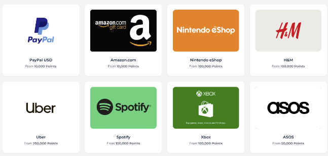 Earnably reward options