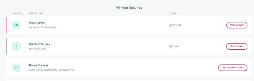 Branded Surveys dashboard with available surveys