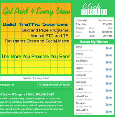 Paidverts Click Grid game