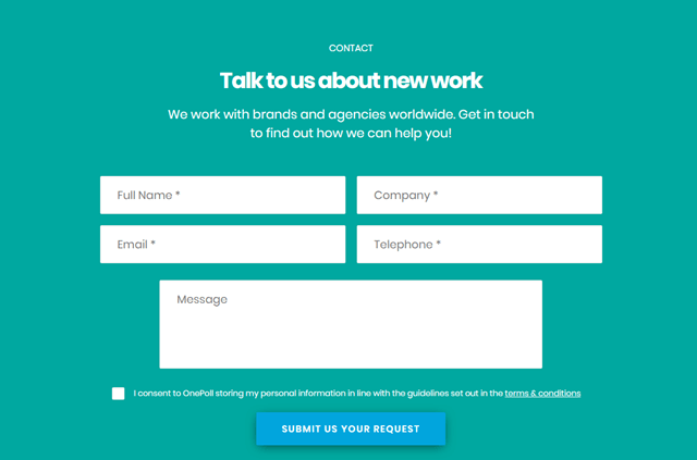 The OnePoll Contact Us page