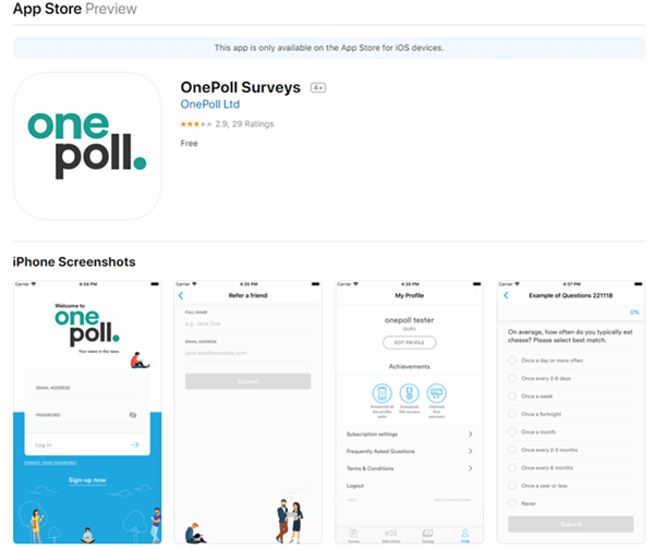 The OnePoll mobile app