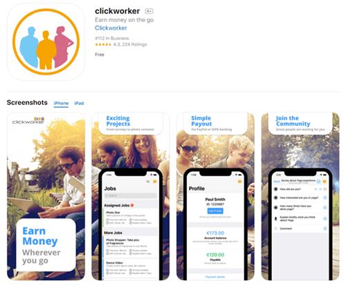 ClickWorker app for iOS and Android