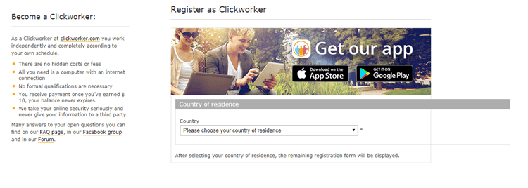 ClickWorker registration form