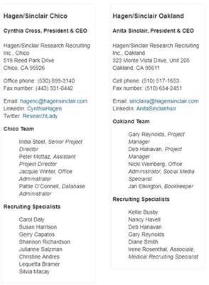 Hagen Sinclair Contact Us page