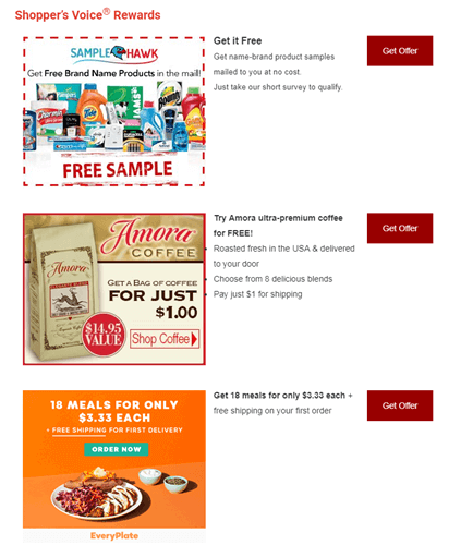 Coupons and offers on Shopper’s Voice after signing up