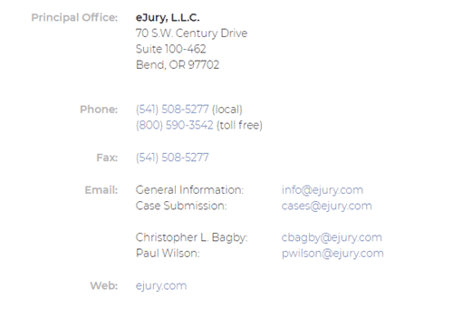 eJury Contact Us page