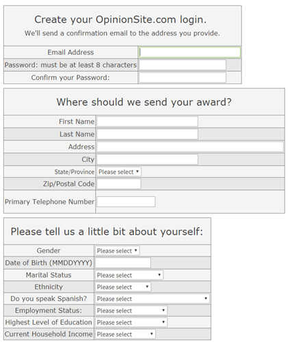 OpinionSite registration form