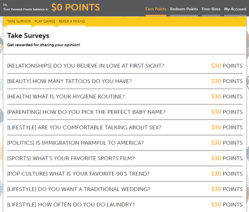 RewardBee member dashboard with surveys