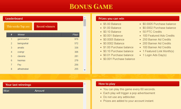 Bonus game on GoldenClix