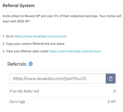 Reward XP referral program
