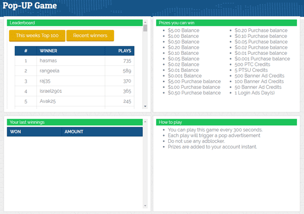 Pop-Up game on CliqueBook.net