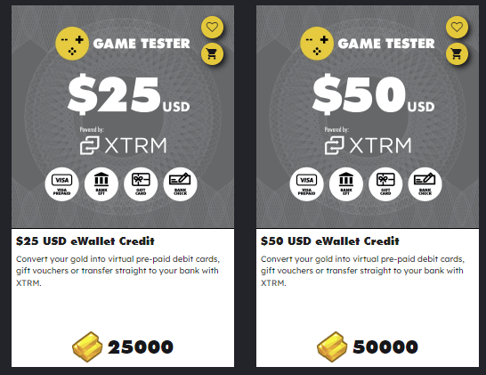 Game Tester reward options