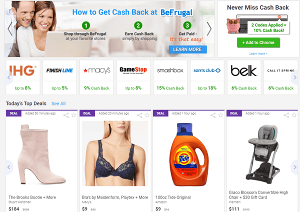 BeFrugal cashback offers