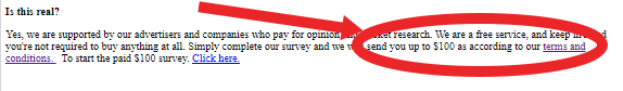 The $100 claim in the PaidForResearch FAQ