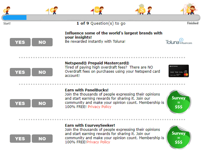 A screen of promotional offers during sign-up