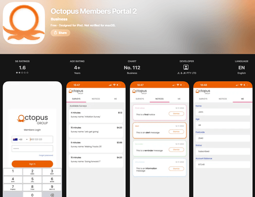 The Octopus Group app in the app stores