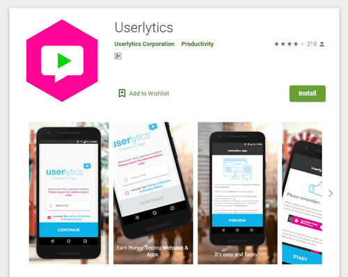 Userlytics app on Google Play and the App Store