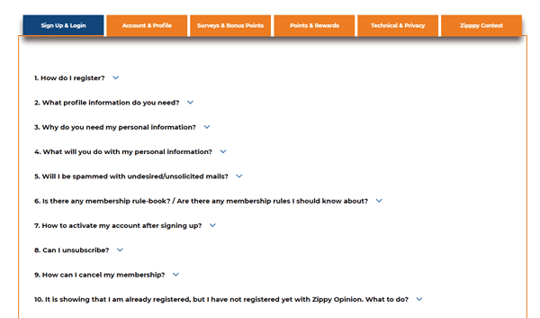 Zippy Opinion FAQ page