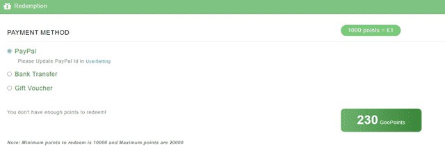 The GooPoll reward options