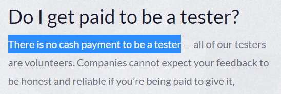 Betabound statement that it does not pay testers