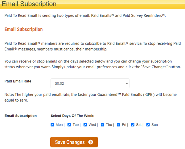 Paid to Read Email dashboard