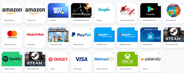 Reward options of PrizesDrop