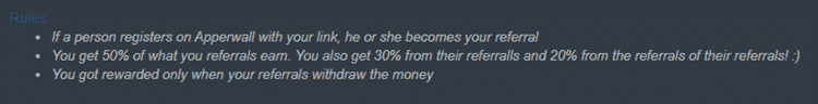 Apperwall referral program conditions