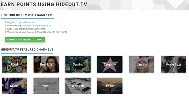 Watching videos on GameTame through HideoutTV