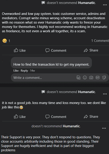 Complaints about Humanatic support on social media