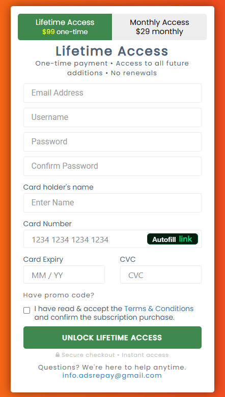 Ads Repay sign-up fees