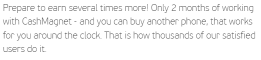 CashMagnet earning claim on its website