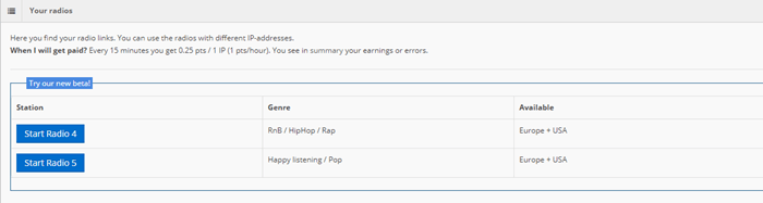 Listening to the radio on RadioEarn