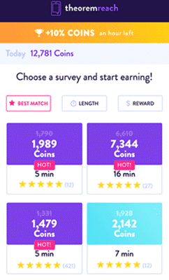 TheoremReach surveys in an app