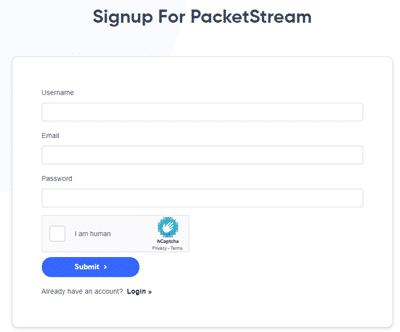 PacketStream sign-up form