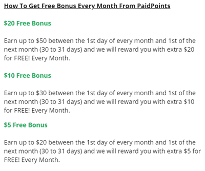 Monthly bonuses on PaidPoints.com
