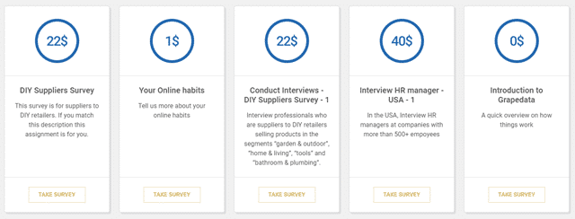 GrapeData tasks with their fixed rewards