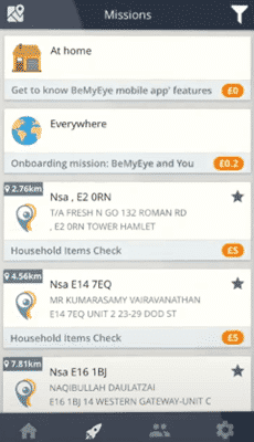 Missions in the BeMyEye app