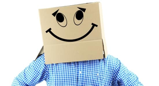 man hiding his identity with box over head