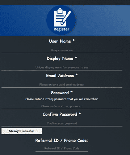 CoinSpiller sign-up form