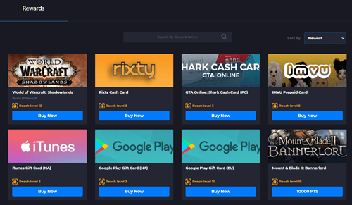 GameGleam reward options